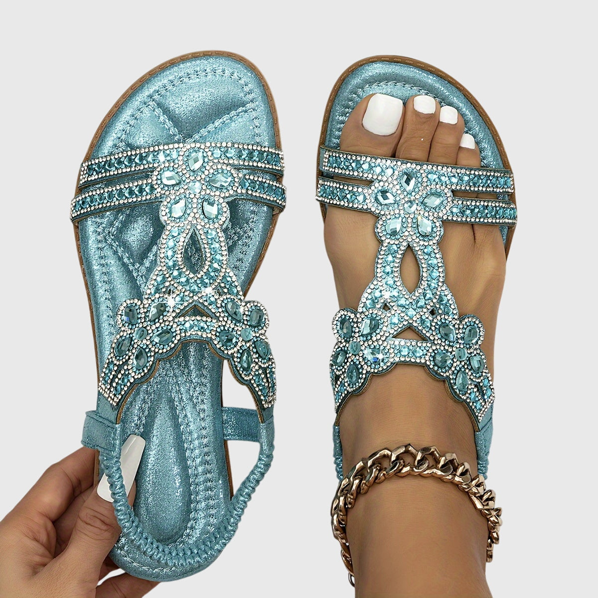 Platte Sandalen Met Decoratieve Stenen | Navando