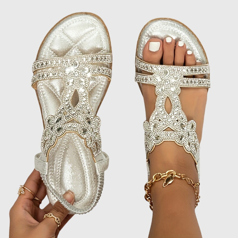 Platte Sandalen Met Decoratieve Stenen | Navando