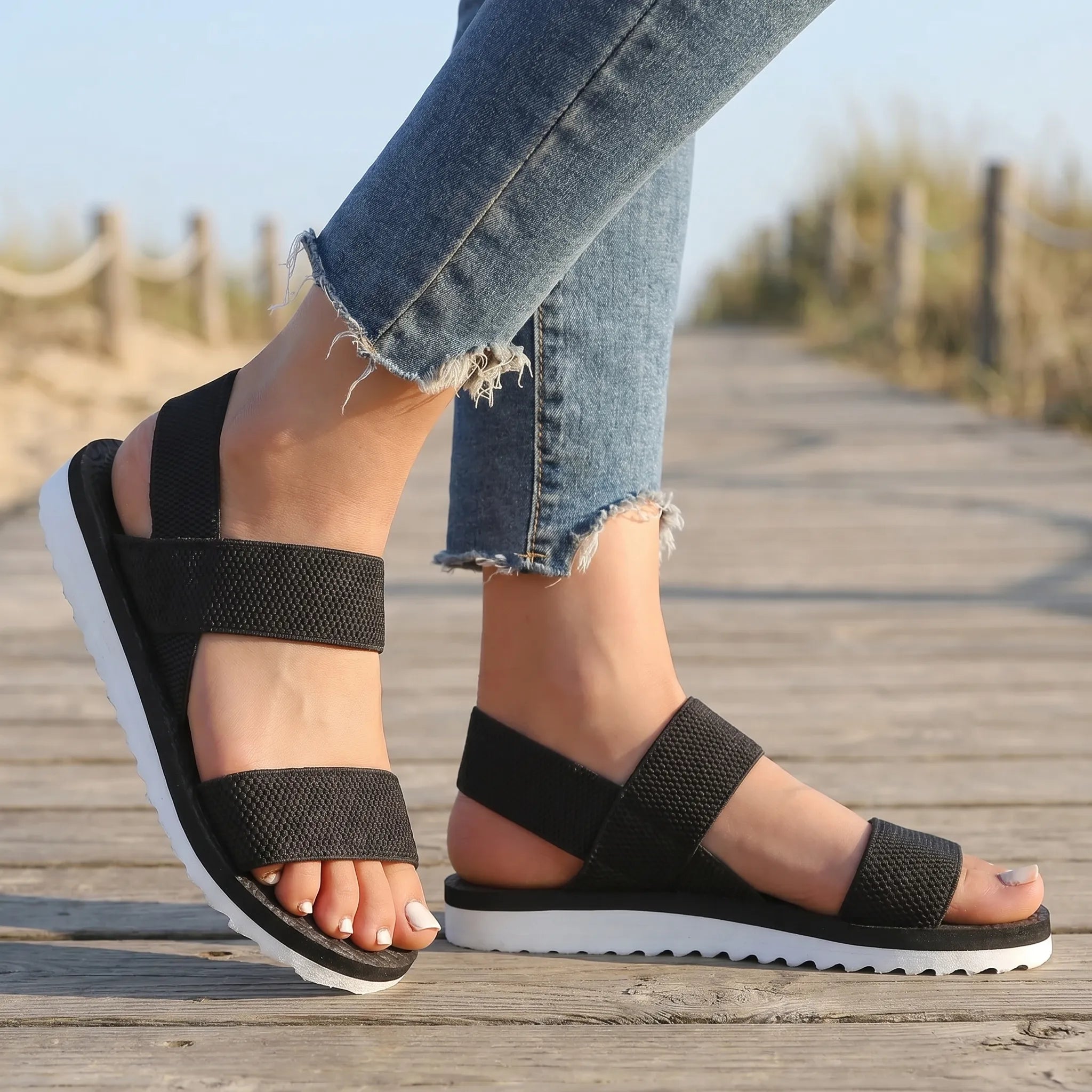 Platte Sandalen Met Elastische Bandjes | Navando