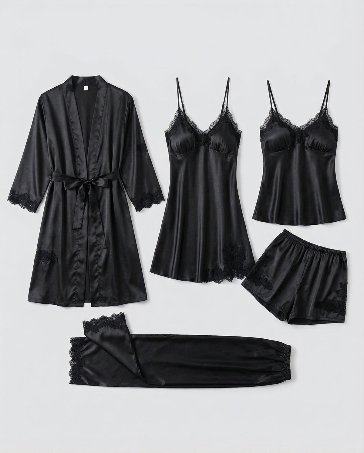 Puk | Vierdelige Pyjamaset Met Kanten Bies