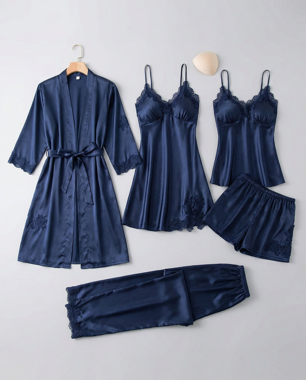 Puk | Vierdelige Pyjamaset Met Kanten Bies