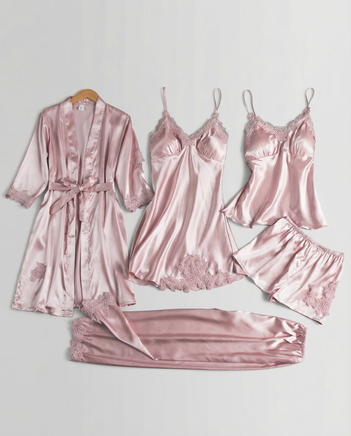 Puk | Vierdelige Pyjamaset Met Kanten Bies