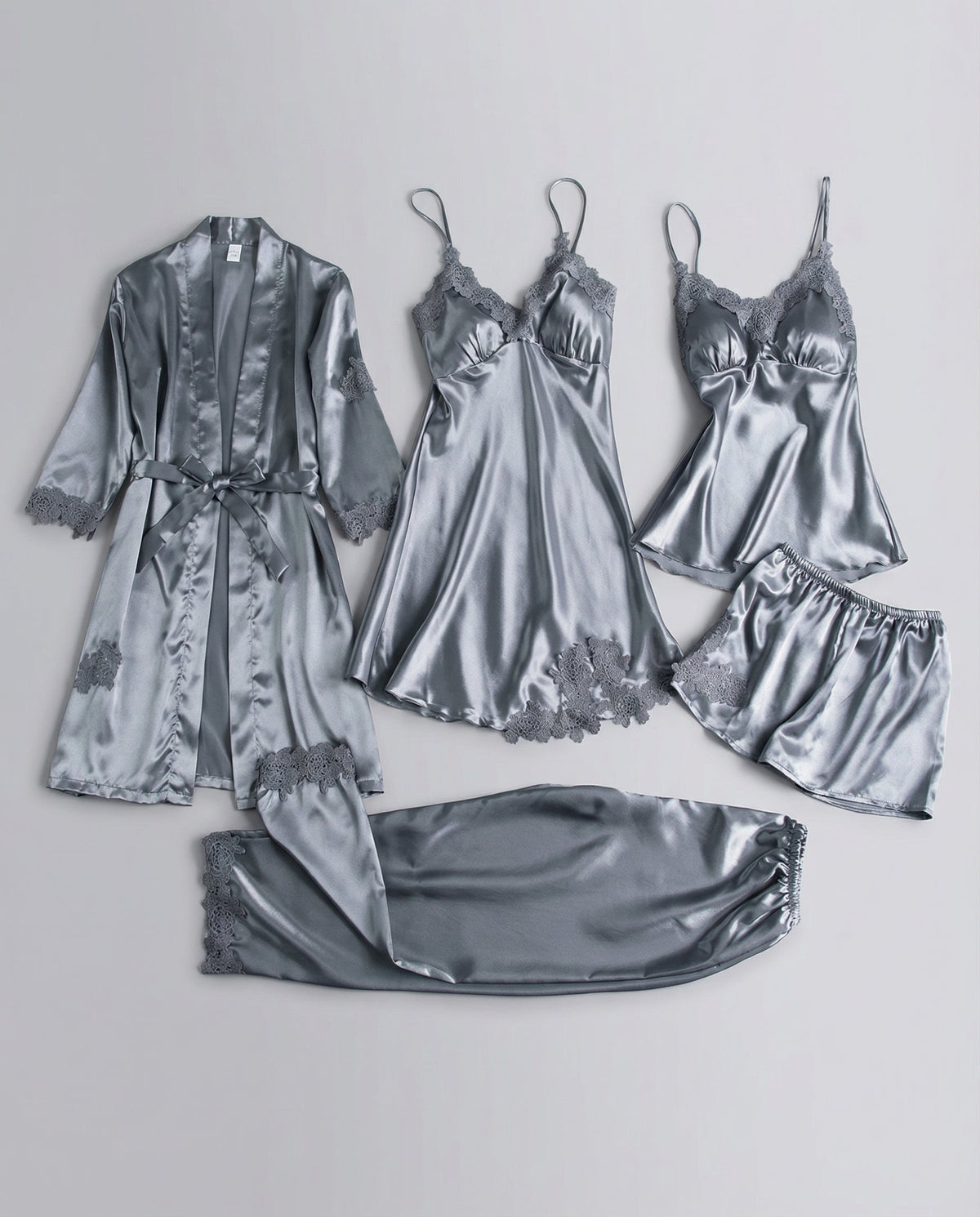Puk | Vierdelige Pyjamaset Met Kanten Bies