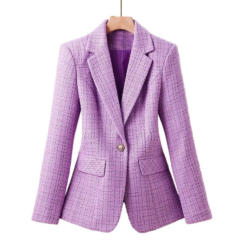 Elegante, op maat gemaakte bouclé tweed blazer – damesjasje met parels