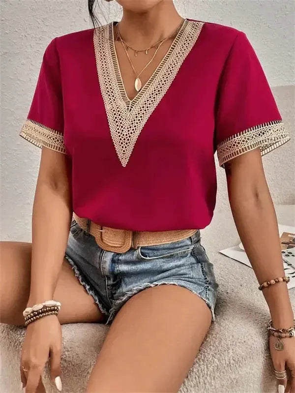 Lavinia - Elegantes V-Ausschnitt Spitzen Top