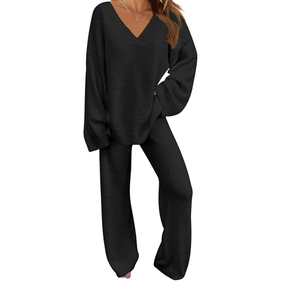 Rianne | Zacht fleece lounge set met wijde broek 7