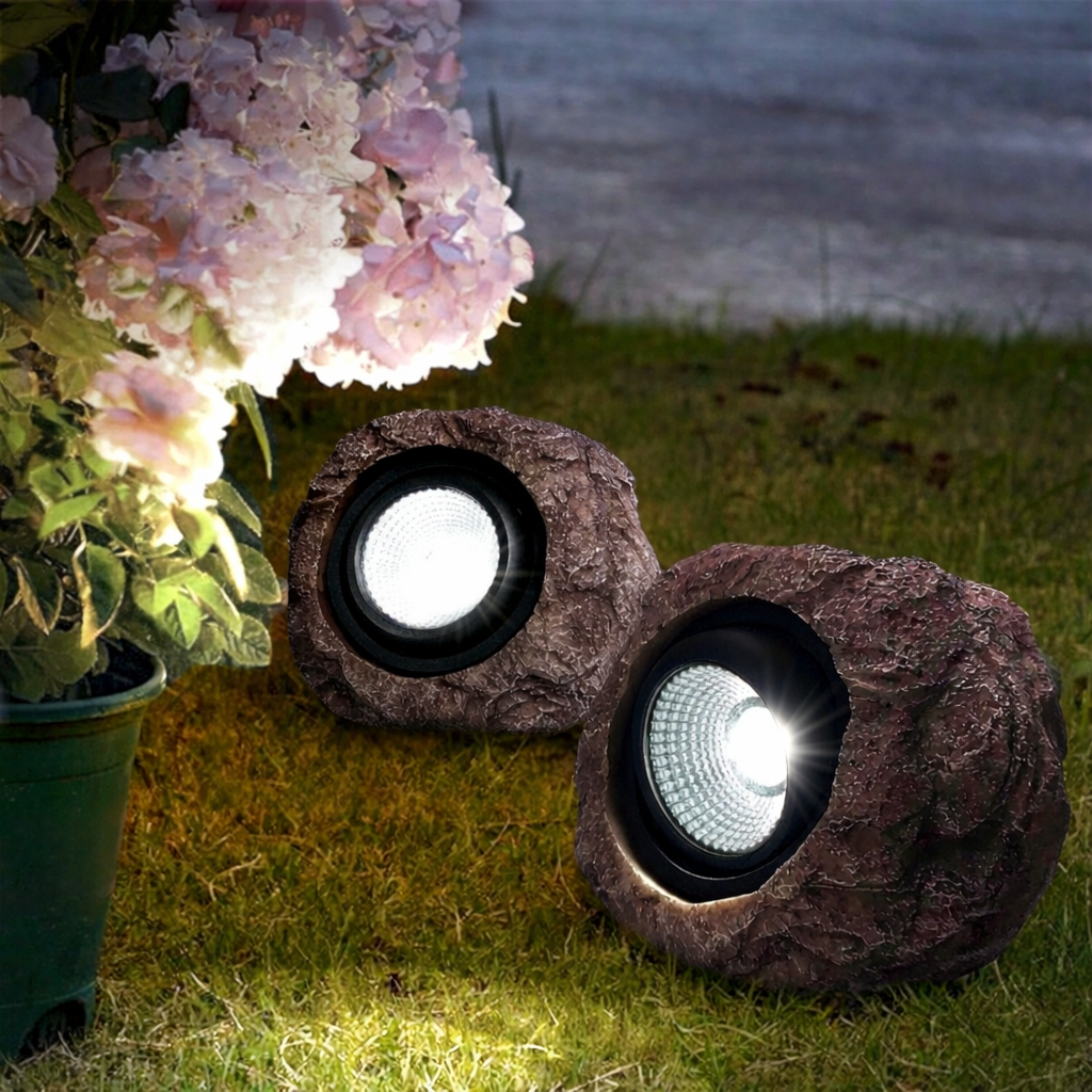 Solar Rotsspots Tuinverlichting - Led Grondspots Steenlook | Navando