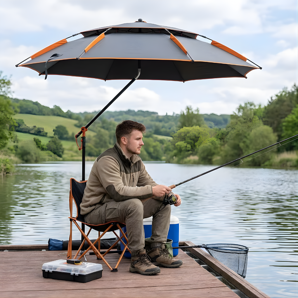 Ruime Donkergekleurde Kantelbare Outdoor Visparaplu | Navando