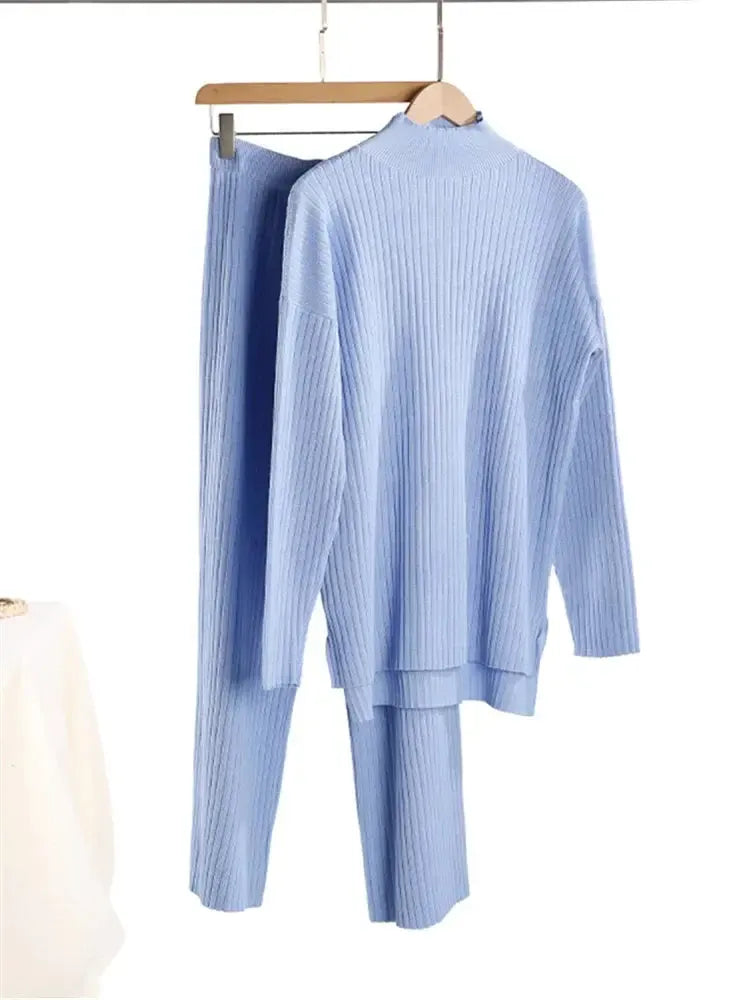 Ensemble Lounge de Luxe avec Pull Col Roulé Confortable et Pantalon Large pour Femme - Serenity