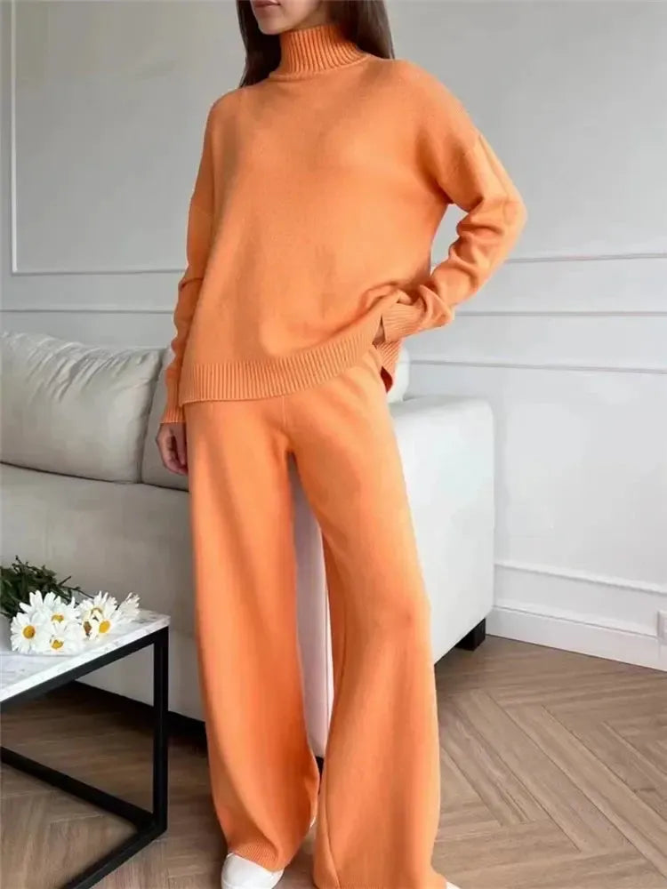 Ensemble Lounge de Luxe avec Pull Col Roulé Confortable et Pantalon Large pour Femme - Serenity