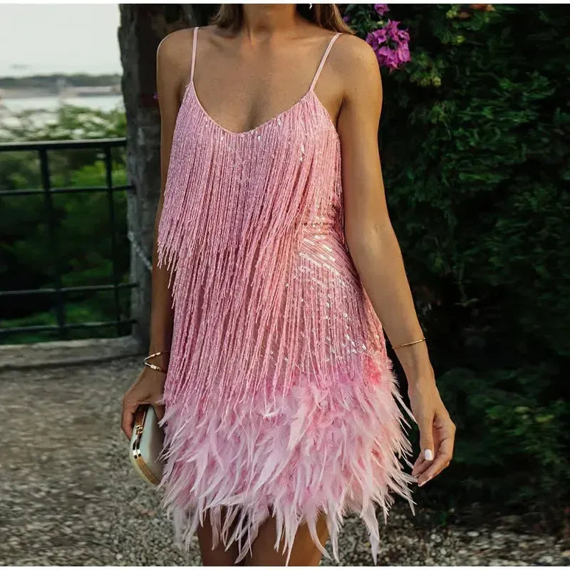 Marisol - Schitterende Sequins en Zwierige Tassels Mini Jurk