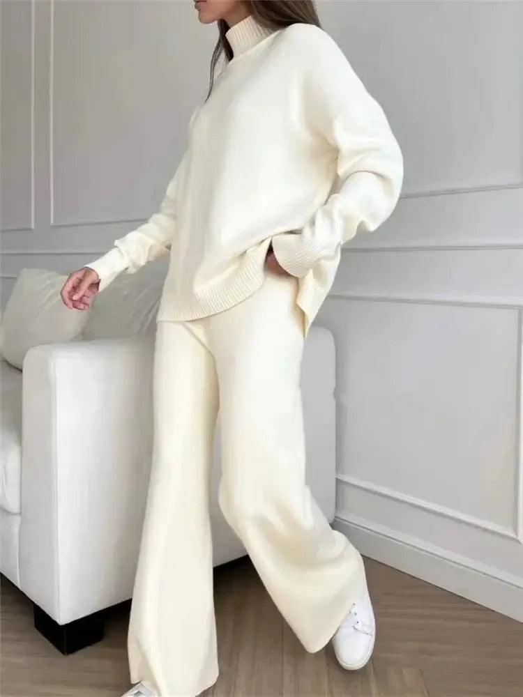 Luxe Lounge Set met Comfortabele Coltrui en Wijde Broek voor Dames - Serenity