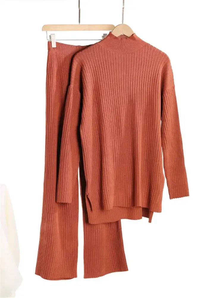 Ensemble Lounge de Luxe avec Pull Col Roulé Confortable et Pantalon Large pour Femme - Serenity