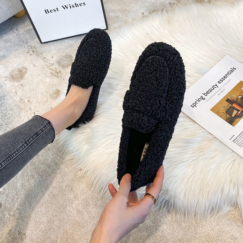 Sophia - Pluche Pantoffel Loafers met Teddy Stof
