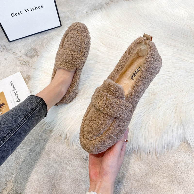 Sophia - Pluche Pantoffel Loafers met Teddy Stof
