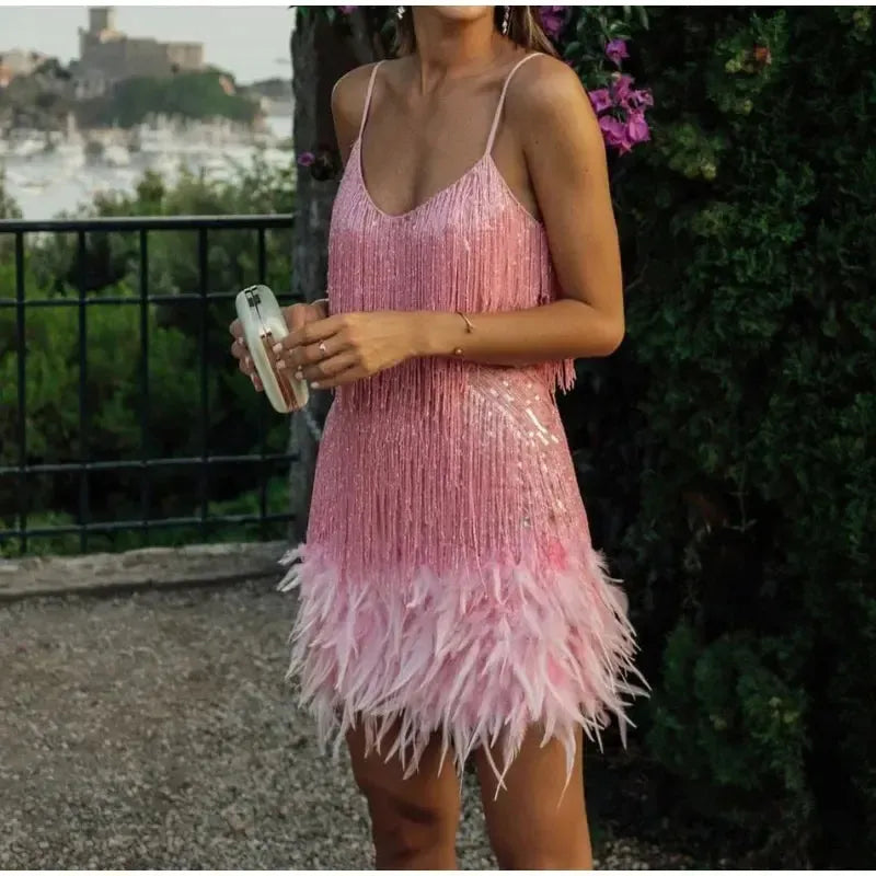 Marisol - Schitterende Sequins en Zwierige Tassels Mini Jurk
