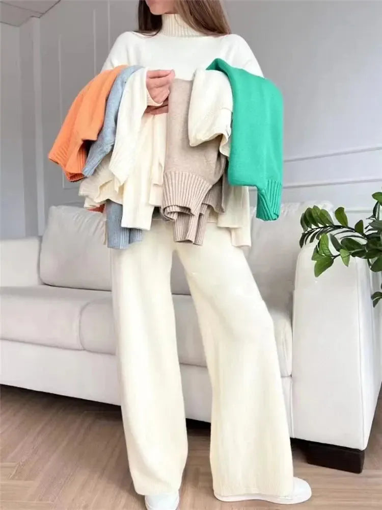 Ensemble Lounge de Luxe avec Pull Col Roulé Confortable et Pantalon Large pour Femme - Serenity