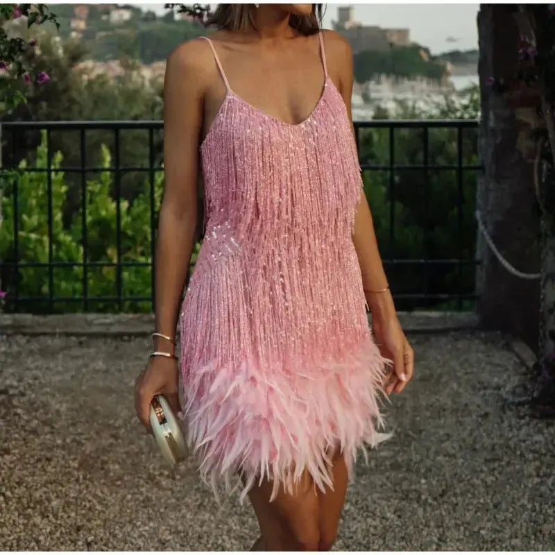 Marisol - Schitterende Sequins en Zwierige Tassels Mini Jurk
