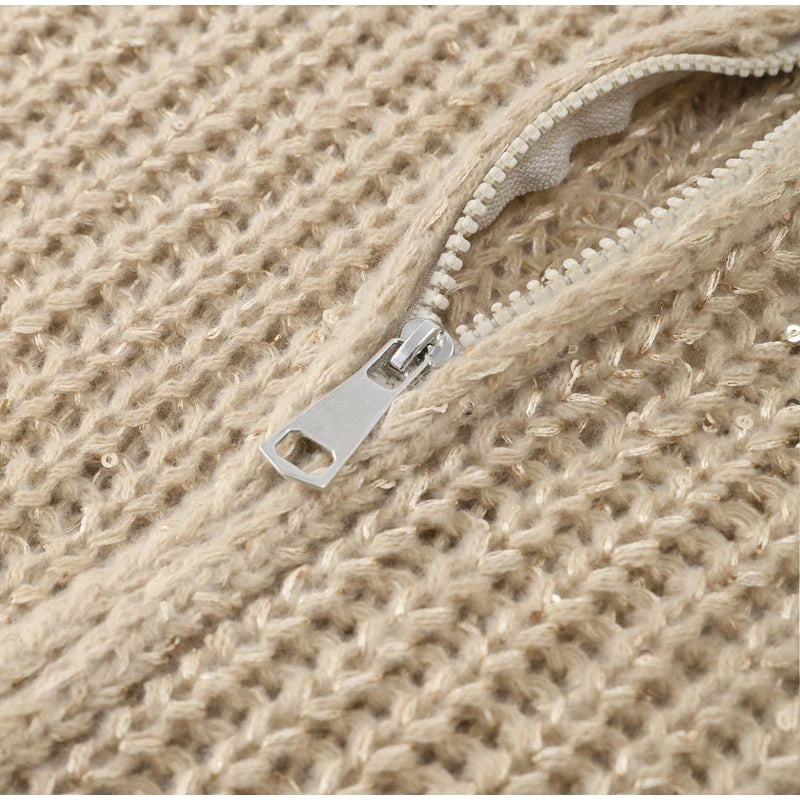 Alyssa - Comfortabel en Stijlvol Gebreid Vest met Rits en Glitters