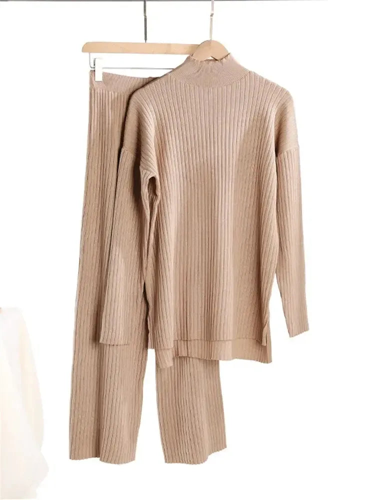 Ensemble Lounge de Luxe avec Pull Col Roulé Confortable et Pantalon Large pour Femme - Serenity