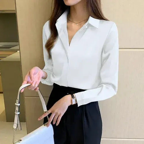 Amara - Blouse Satinée à Manches Longues et Col V