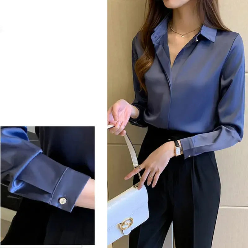Amara - Blouse Satinée à Manches Longues et Col V