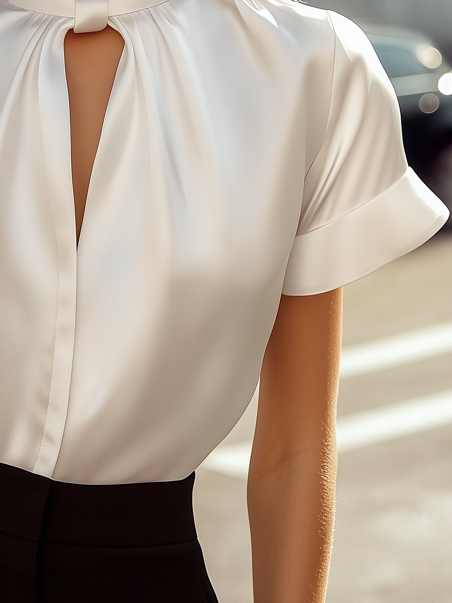 Satijnen Blouse Met Sleutelgatuitsnijding | Navando
