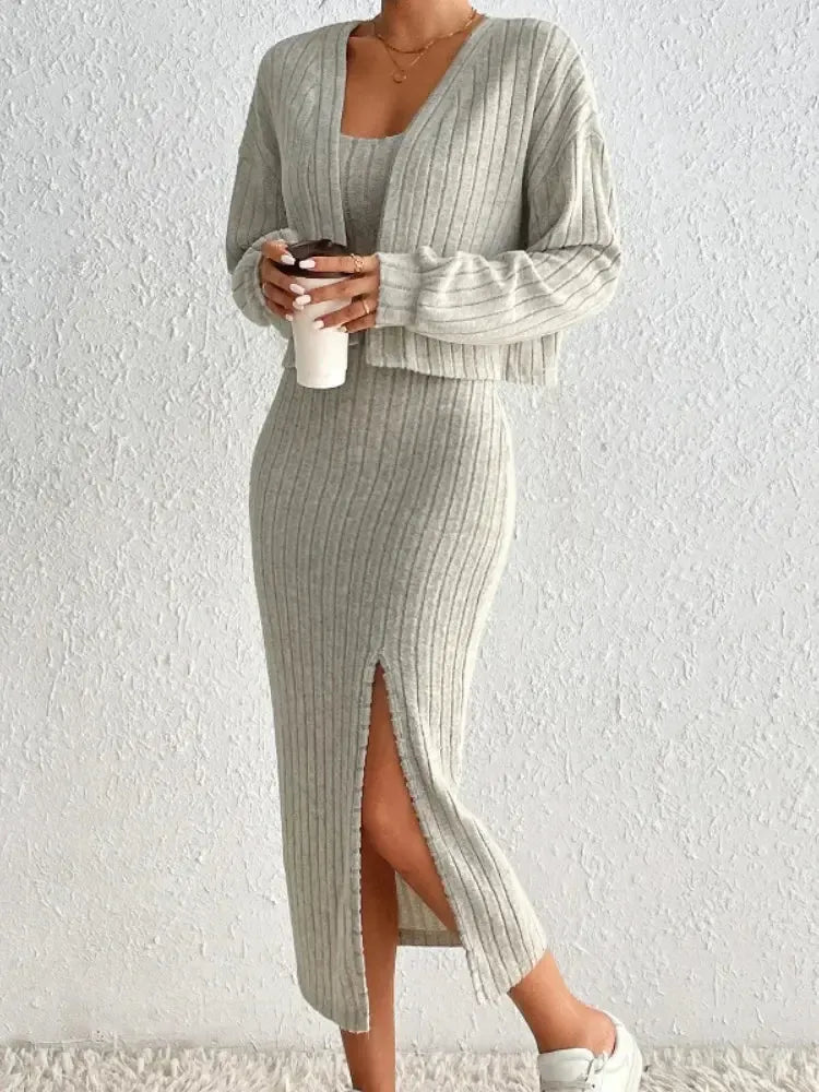 Amelie - Midi Jurk met Split en Lange Mouwen Top Tweedelige Set voor Dames