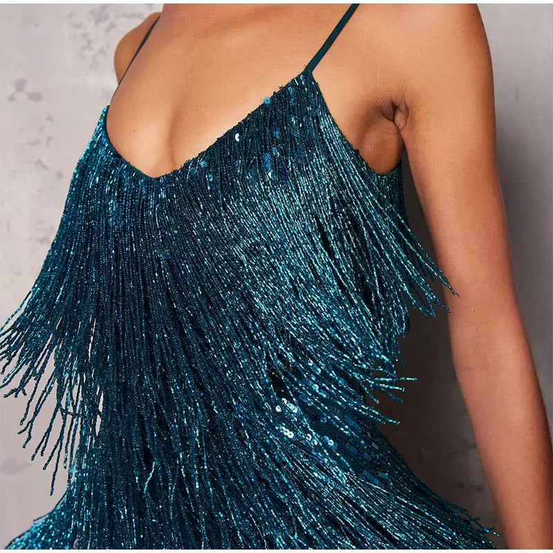 Marisol - Schitterende Sequins en Zwierige Tassels Mini Jurk