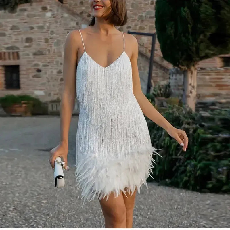 Marisol - Schitterende Sequins en Zwierige Tassels Mini Jurk