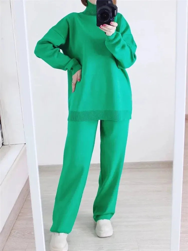 Ensemble Lounge de Luxe avec Pull Col Roulé Confortable et Pantalon Large pour Femme - Serenity