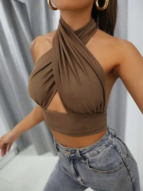 Xanthe - crop top halter d'été à encolure croisée pour femmes