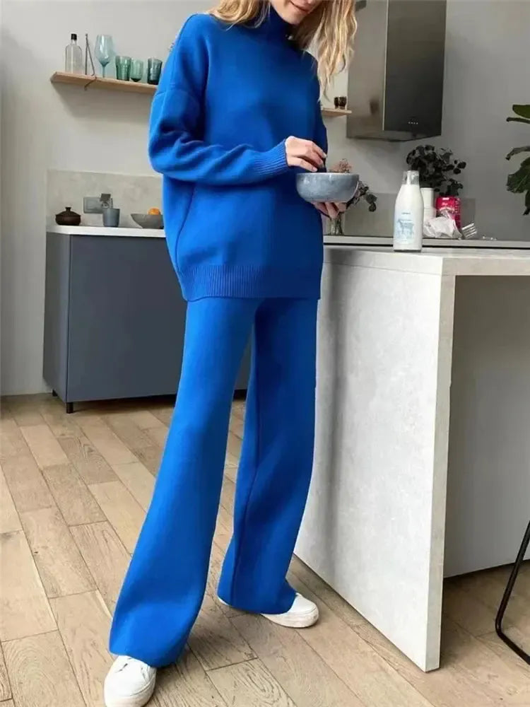 Ensemble Lounge de Luxe avec Pull Col Roulé Confortable et Pantalon Large pour Femme - Serenity