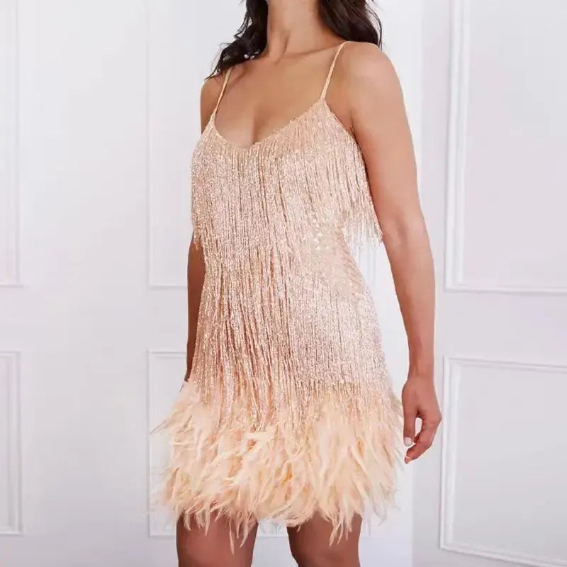 Marisol - Schitterende Sequins en Zwierige Tassels Mini Jurk