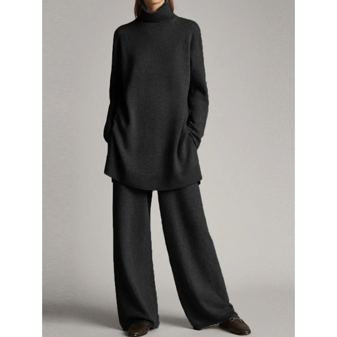 Set | Zacht oversized coltrui met rolkraag 0