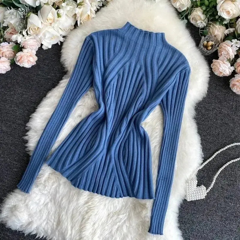 Nina - Winter effen slanke gebreide trui