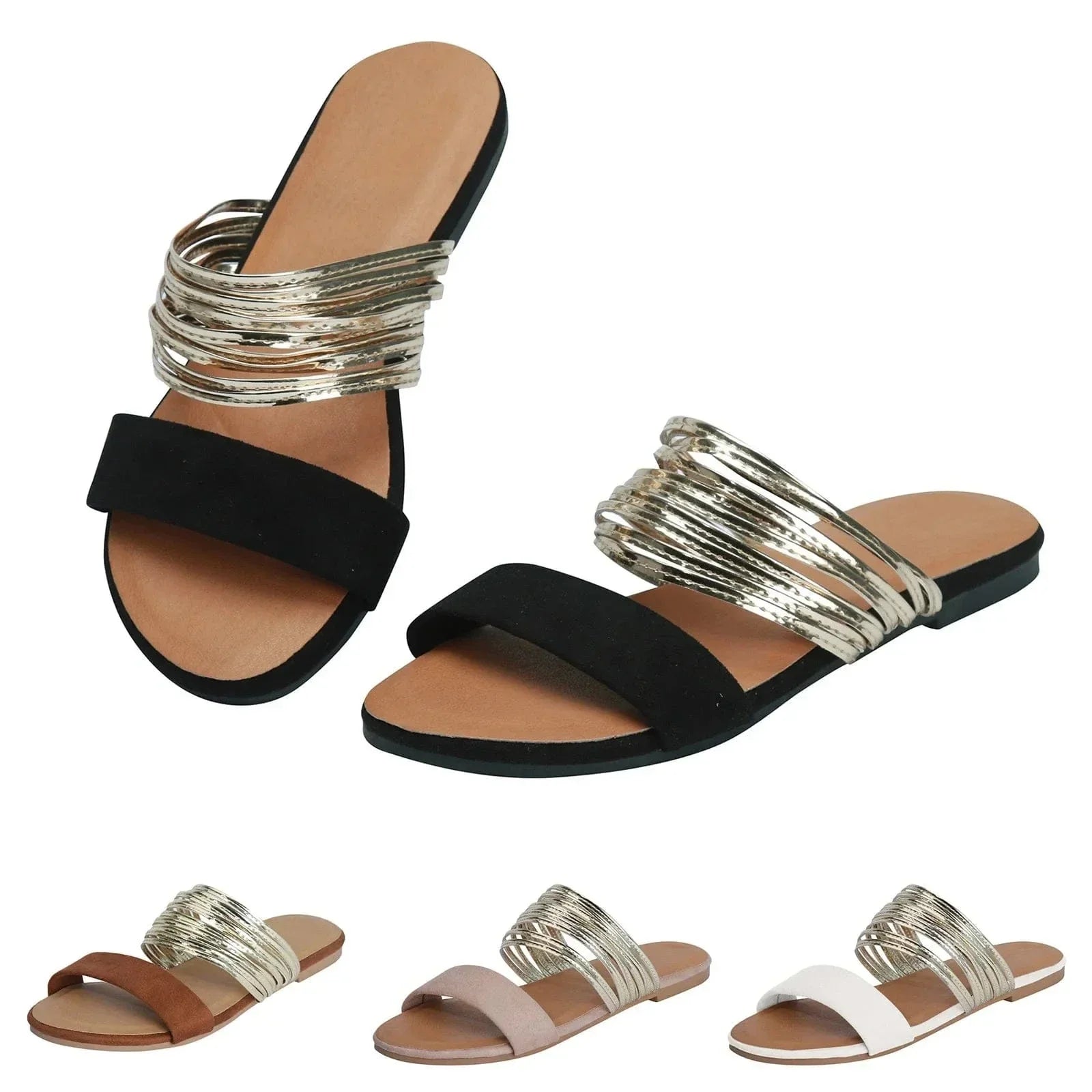 Stijlvolle Instapsandalen met Goudkleurige Banddetails | Navando