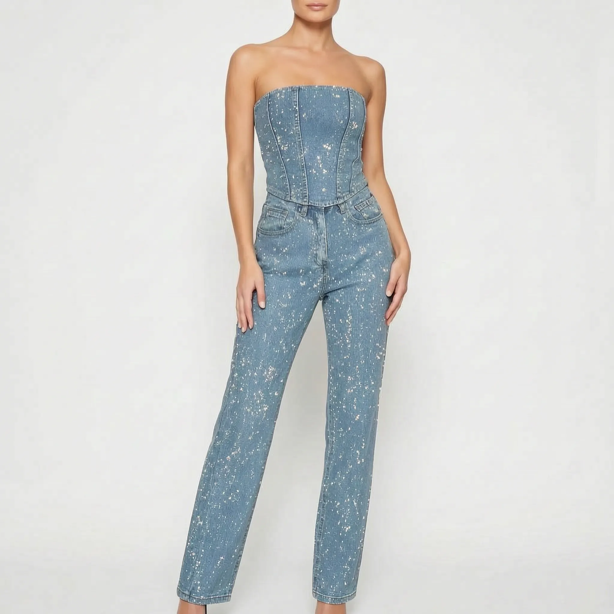 Strapless Glitter Jumpsuit | Navando