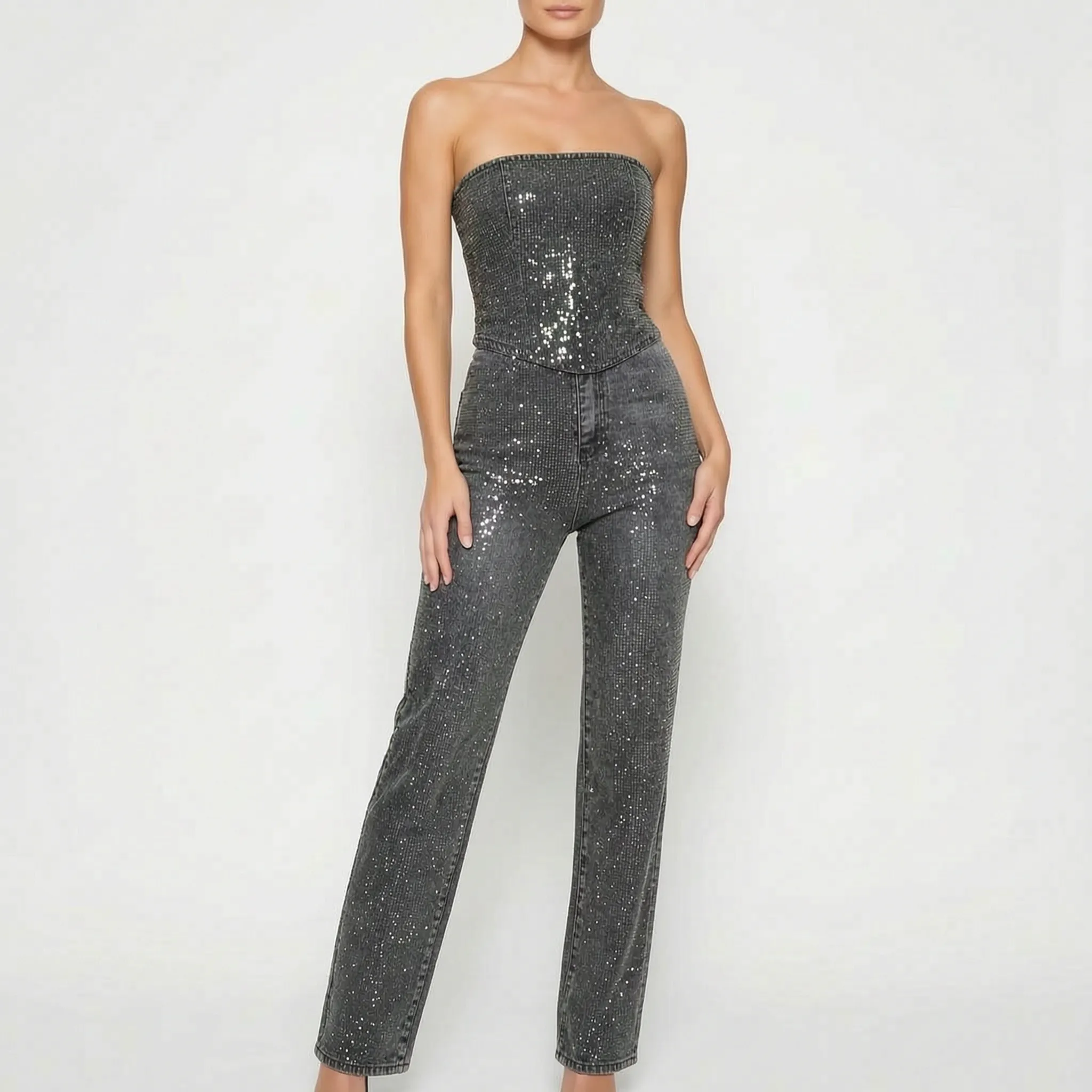 Strapless Glitter Jumpsuit | Navando