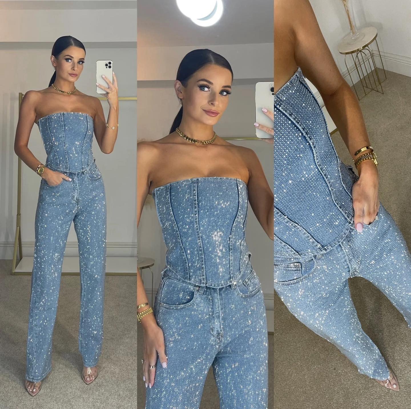 Strapless Glitter Jumpsuit | Navando