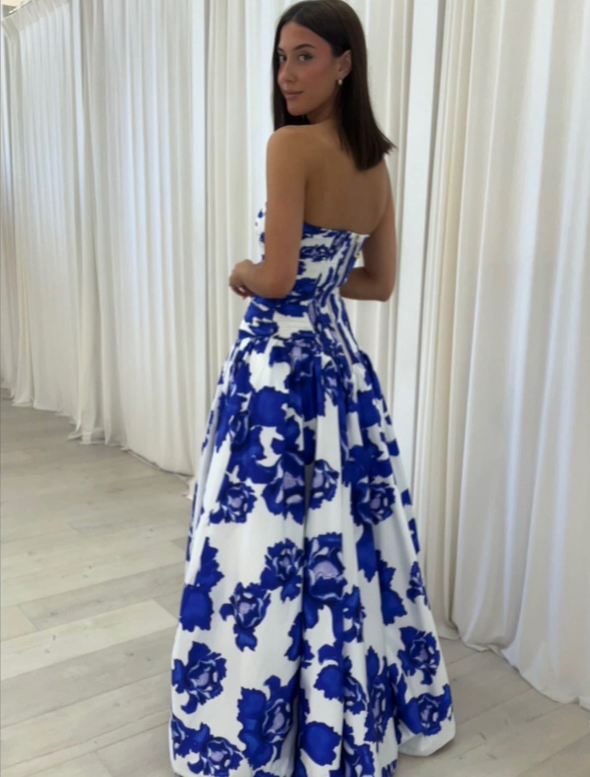 Strapless Maxi-Jurk Met Bloemenprint | Navando