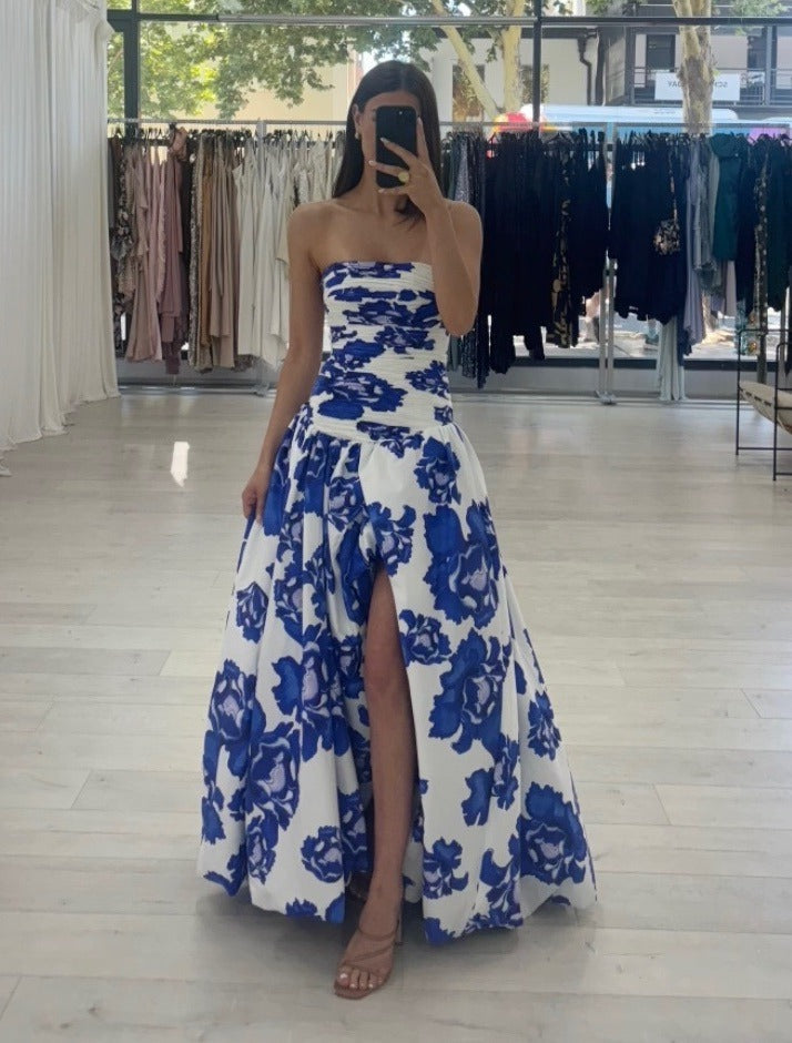 Strapless Maxi-Jurk Met Bloemenprint | Navando