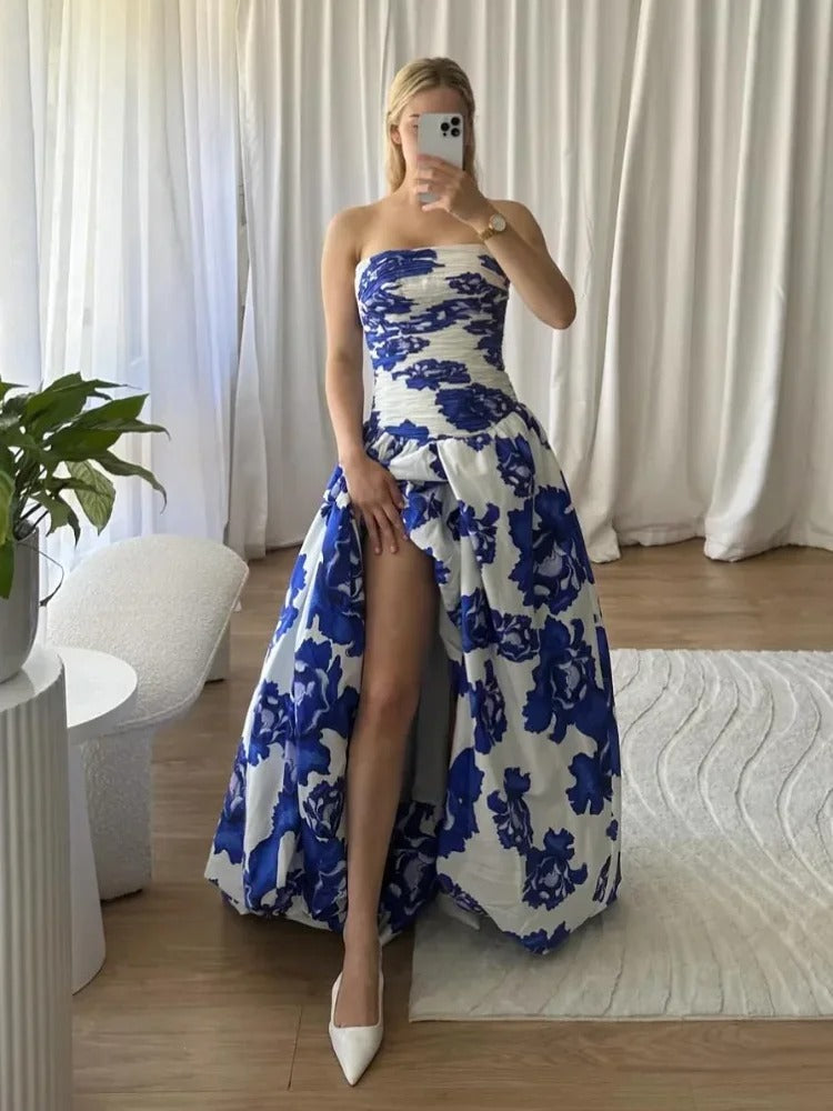 Strapless Maxi-Jurk Met Bloemenprint | Navando