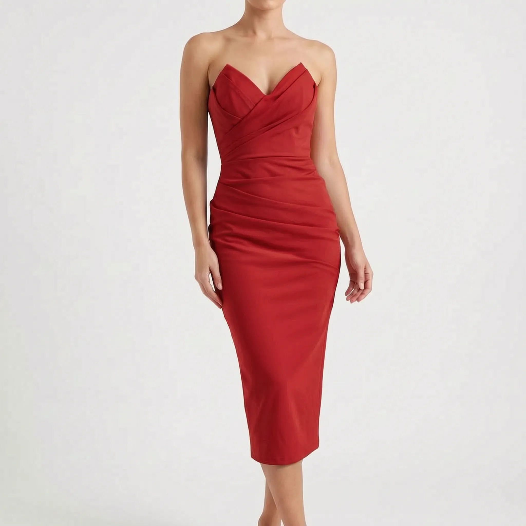 Strapless Midi Galajurk Met Geplooide Details | Navando