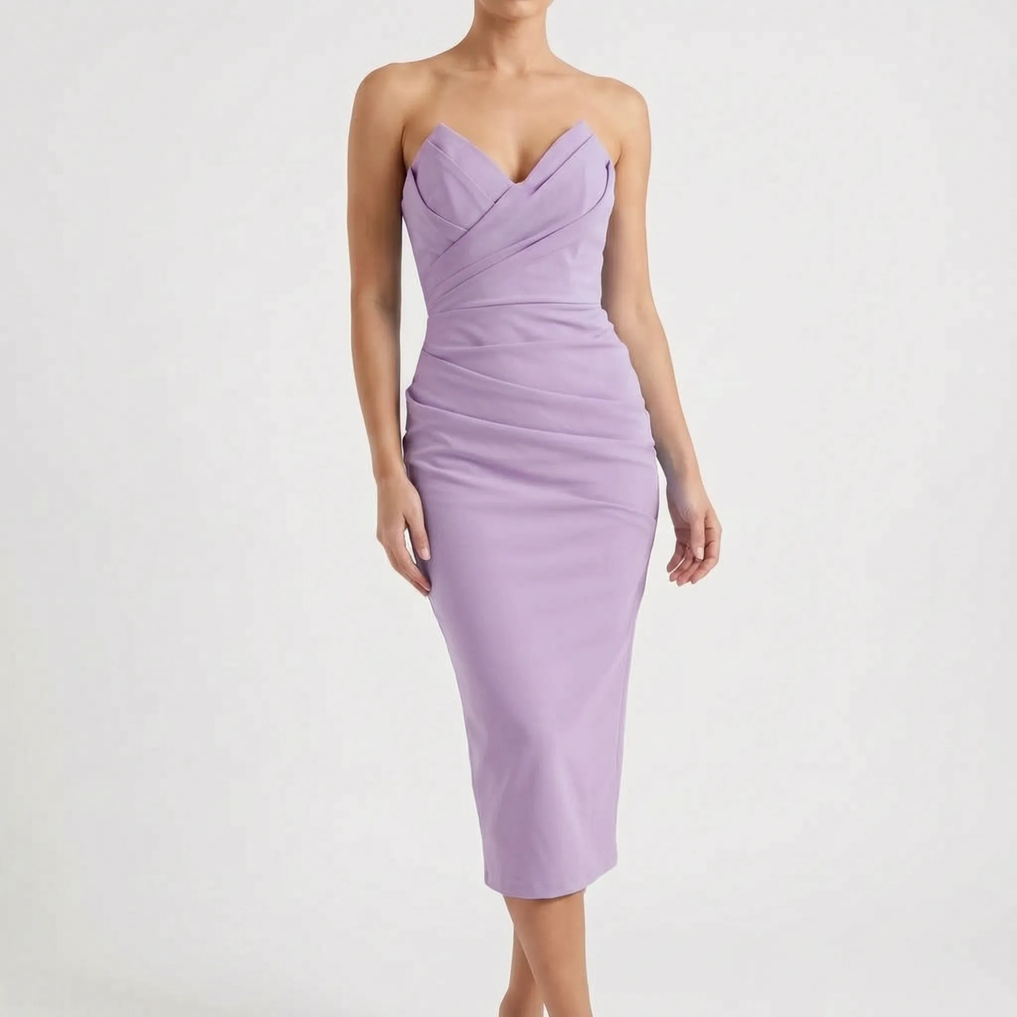 Strapless Midi Galajurk Met Geplooide Details | Navando