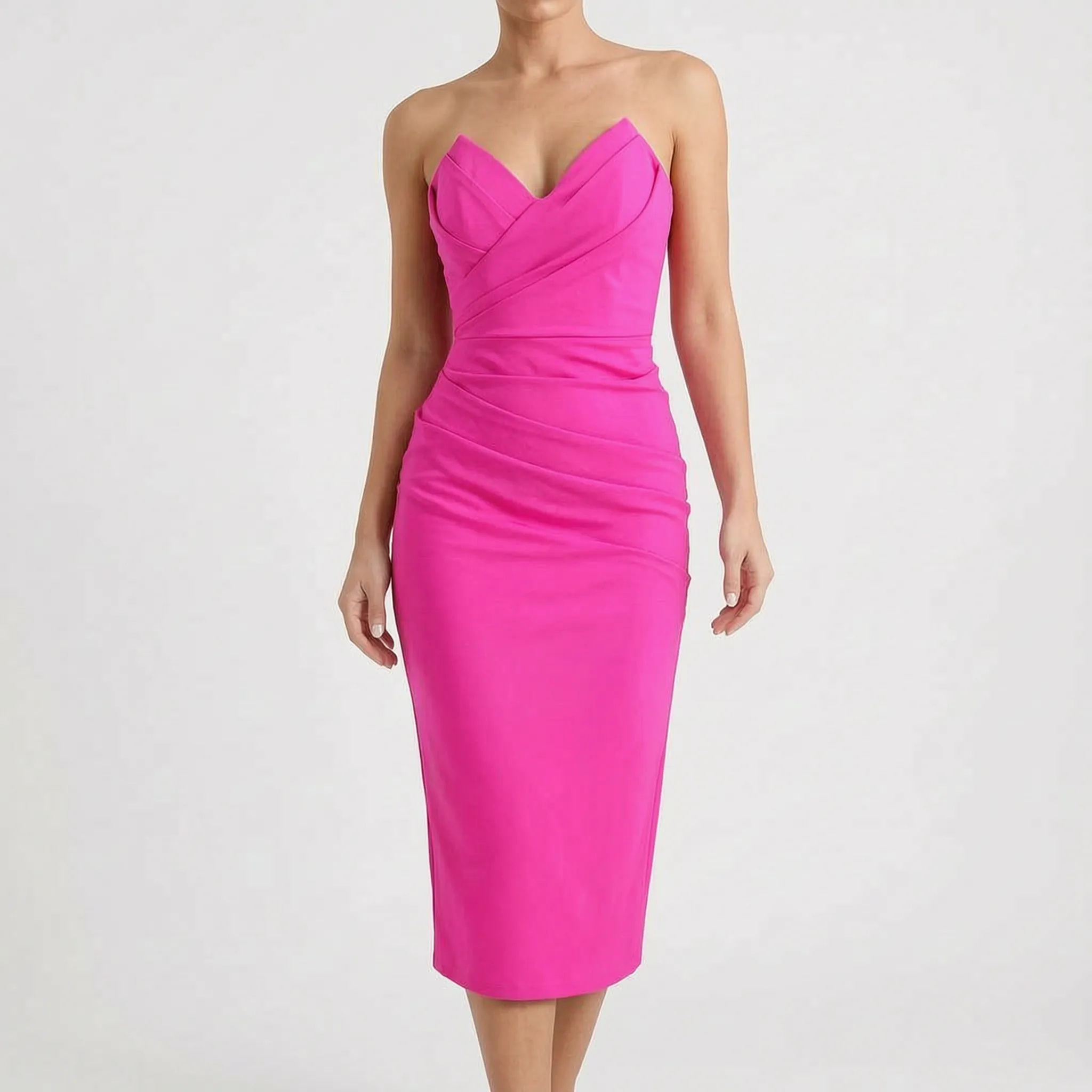 Strapless Midi Galajurk Met Geplooide Details | Navando
