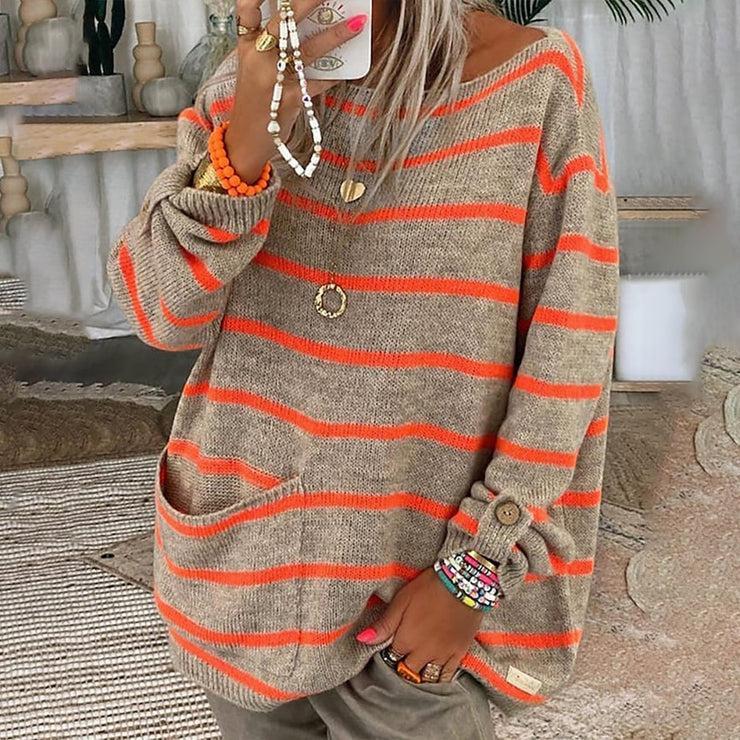 Natalia - Oversized Sweatshirt met Boothals en Strepen voor Dames