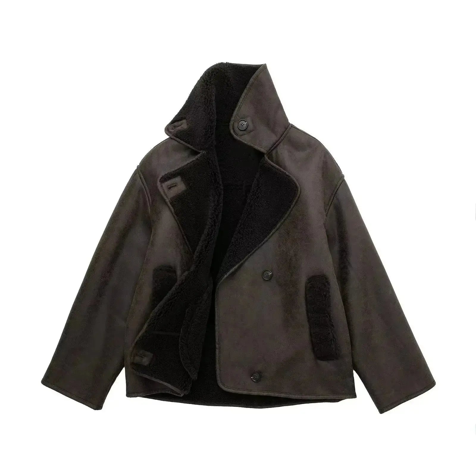 Lila - Veste Vintage en Cuir Vegan avec Doublure Teddy