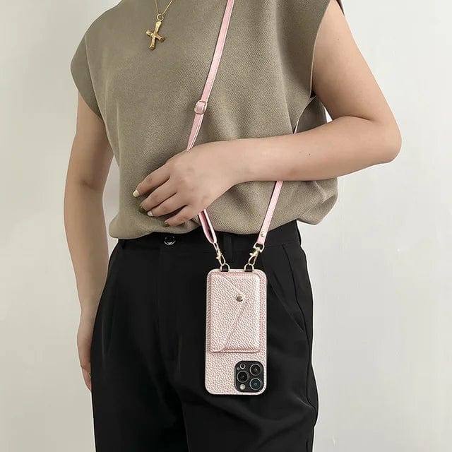 Telefoonhoesje voor dames met ketting – Leren crossbodyhoesje met kaartvak, urban chic 7