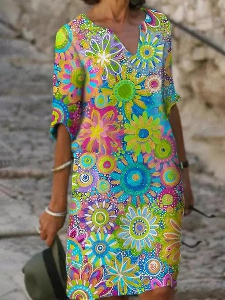Celeste - zomerjurk met halve mouwen en bloemenprint